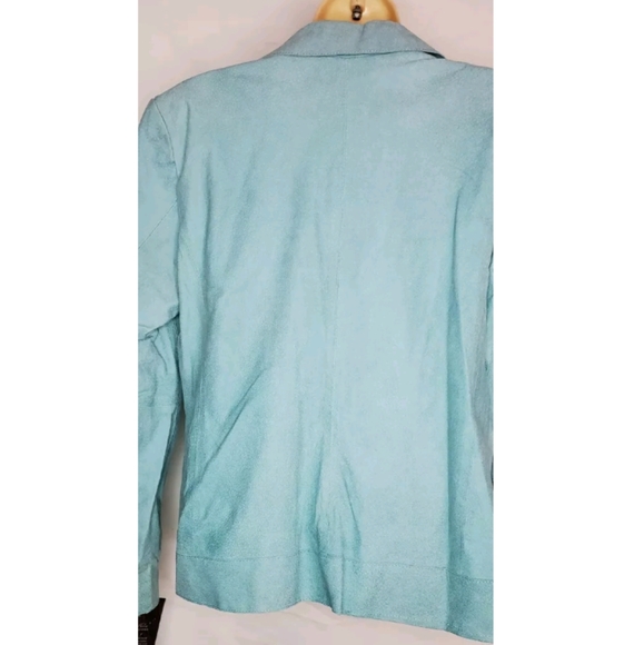 NWT Women Pamela McCoy Mint Green Leather Jacket with Pockets and Button Size M - Picture 6 of 12